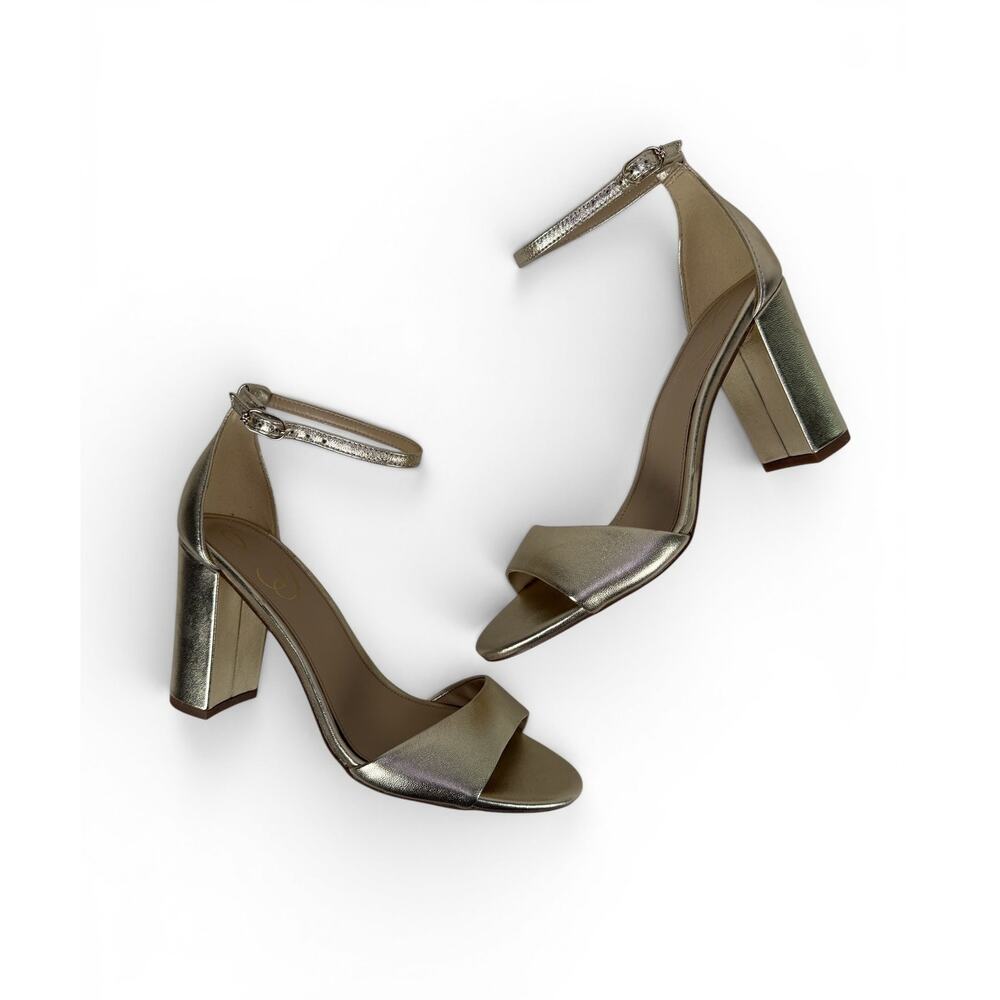 Sam Edelman Robyn Sandal Heels Womens 7 W Gold Leather Ankle Strap Block Heel